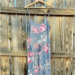 GRAY FLORAL JUMPSUIT Romper Sz. Medium Pockets